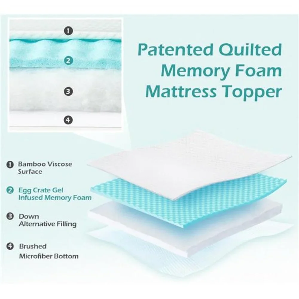 Queen Mattress Topper Viscose Derived from Bamboo, Memory Foam Pillow